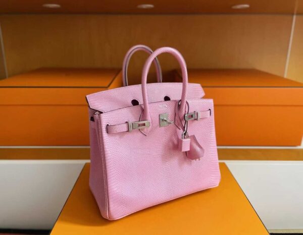 H Factory Bags Birkin Lizard Leather Sweet Pink Silver Hardware 25cm Full Handmade