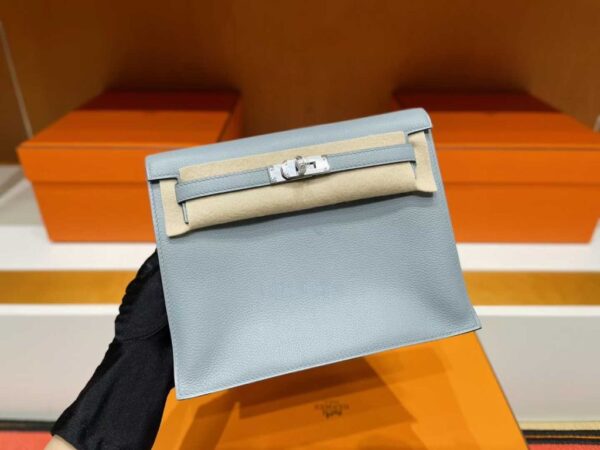 H Factory Bags Kelly Danse Evercolor Leather Grayish Blue Silver Hardware 22cm Full Handmade