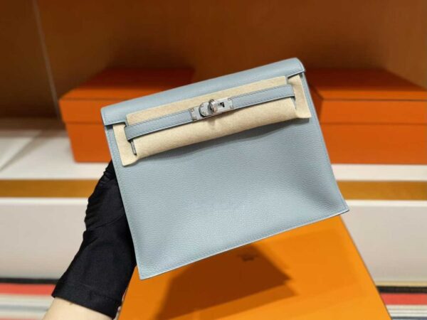 H Factory Bags Kelly Danse Evercolor Leather Grayish Blue Silver Hardware 22cm Full Handmade