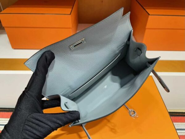 H Factory Bags Kelly Danse Evercolor Leather Grayish Blue Silver Hardware 22cm Full Handmade