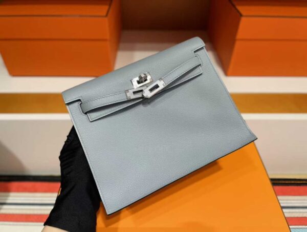 H Factory Bags Kelly Danse Evercolor Leather Grayish Blue Silver Hardware 22cm Full Handmade