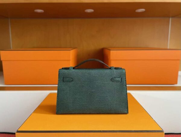 H Factory Bags Mini Kelly Pochette Lizard Leather Deep Green Gold Hardware 22cm Full Handmade