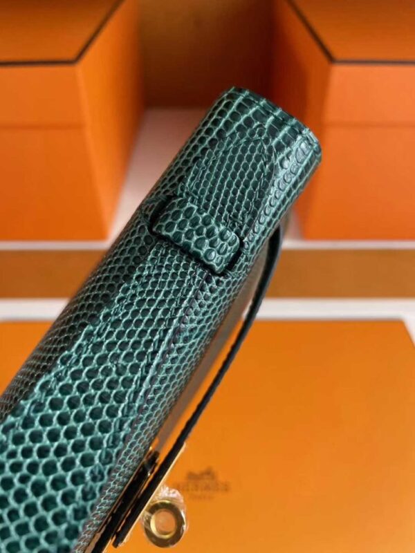 H Factory Bags Mini Kelly Pochette Lizard Leather Deep Green Gold Hardware 22cm Full Handmade