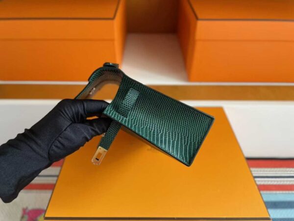 H Factory Bags Mini Kelly Pochette Lizard Leather Deep Green Gold Hardware 22cm Full Handmade