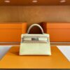 H Factory Bags Mini Kelly Epsom Leather Light Yellow Silver Hardware 19cm Full Handmade