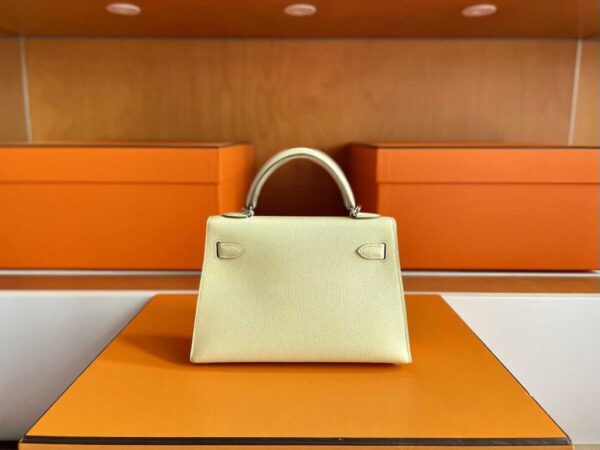 H Factory Bags Mini Kelly Epsom Leather Light Yellow Silver Hardware 19cm Full Handmade