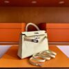H Factory Bags Mini Kelly Epsom Leather Light Yellow Silver Hardware 19cm Full Handmade
