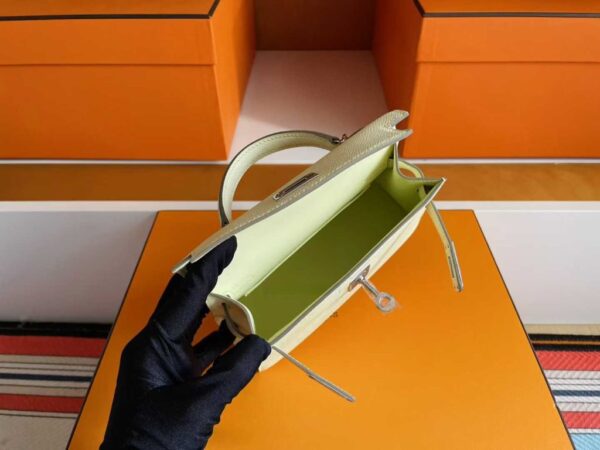 H Factory Bags Mini Kelly Epsom Leather Light Yellow Silver Hardware 19cm Full Handmade