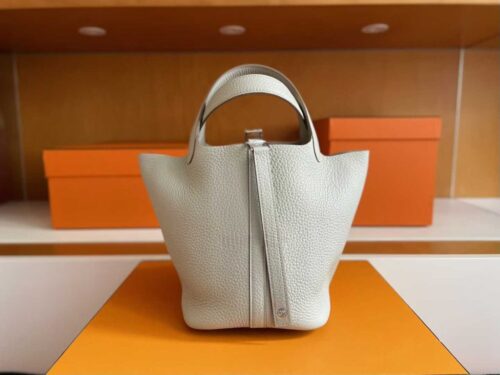 H Factory Bags Picotin Togo Leather Cream White Silver Hardware 18cm Full Handmade