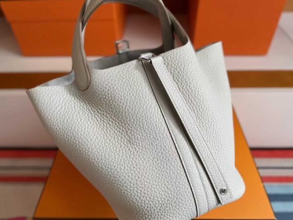 H Factory Bags Picotin Togo Leather Cream White Silver Hardware 18cm Full Handmade