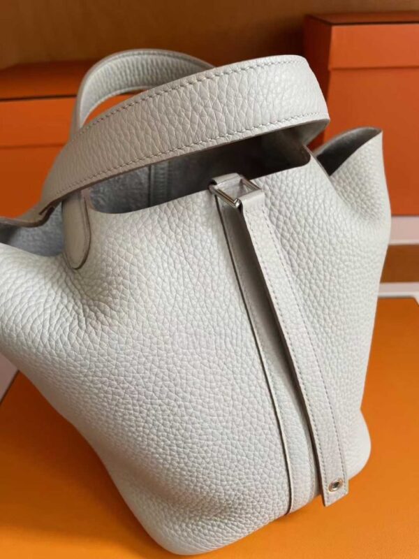 H Factory Bags Picotin Togo Leather Cream White Silver Hardware 18cm Full Handmade