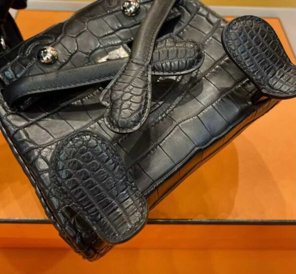 H Factory Bags Kelly doll Matte Crocodile Leather CK89 Black Silver Hardware 16cm Full Handmade