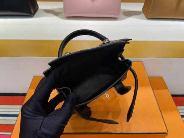H Factory Bags Kelly doll Matte Crocodile Leather CK89 Black Silver Hardware 16cm Full Handmade