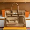 H Factory Bags Birkin Cargo Swift Leather & Canvas Brown & Khaki Silver Hardware 35cm Full Handmade