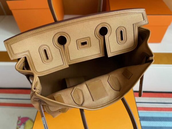 H Factory Bags Birkin Cargo Swift Leather & Canvas Brown & Khaki Silver Hardware 35cm Full Handmade