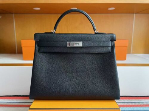 H Factory Bags Kelly Togo Leather CK89 Black Silver Hardware 40cm Full Handmade