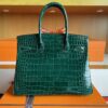 H Factory Bags Birkin Shiny Alligator Crocodile Deep Green Gold Hardware 30cm Full Handmade