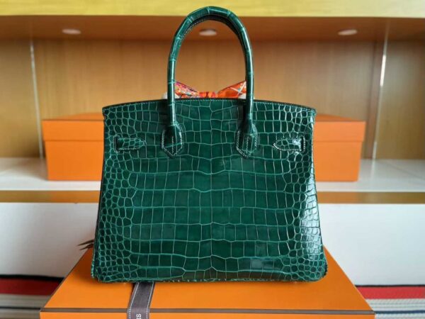 H Factory Bags Birkin Shiny Alligator Crocodile Deep Green Gold Hardware 30cm Full Handmade