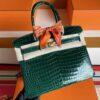 H Factory Bags Birkin Shiny Alligator Crocodile Deep Green Gold Hardware 30cm Full Handmade