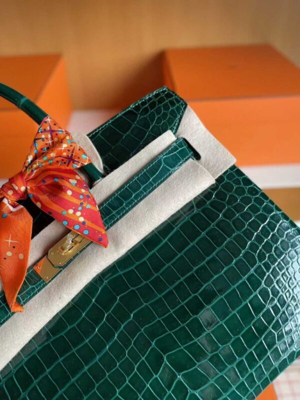 H Factory Bags Birkin Shiny Alligator Crocodile Deep Green Gold Hardware 30cm Full Handmade