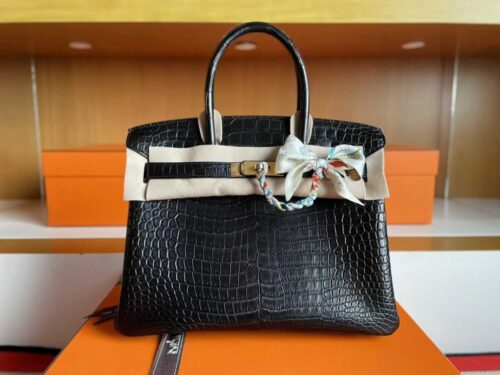 H Factory Bags Birkin Matte Alligator Crocodile CK89 Black Gold Hardware 30cm Full Handmade