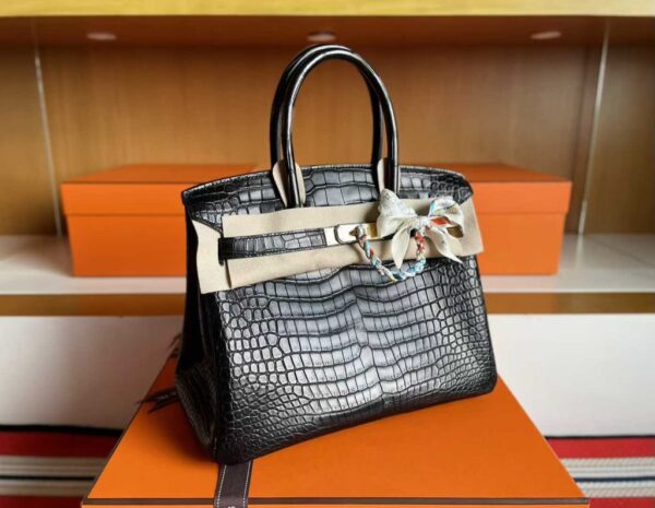 H Factory Bags Birkin Matte Alligator Crocodile CK89 Black Gold Hardware 30cm Full Handmade