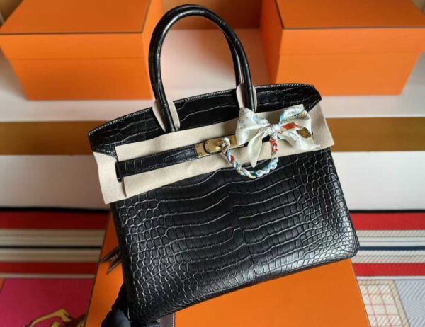 H Factory Bags Birkin Matte Alligator Crocodile CK89 Black Gold Hardware 30cm Full Handmade