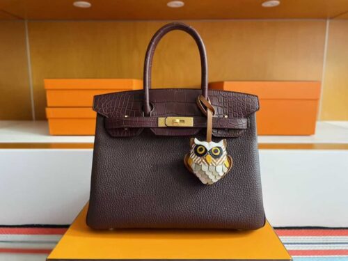 H Factory Bags Birkin Togo & Matte Alligator Crocodile Reddish Brown Gold Hardware 30cm Full Handmade