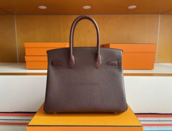 H Factory Bags Birkin Togo & Matte Alligator Crocodile Reddish Brown Gold Hardware 30cm Full Handmade