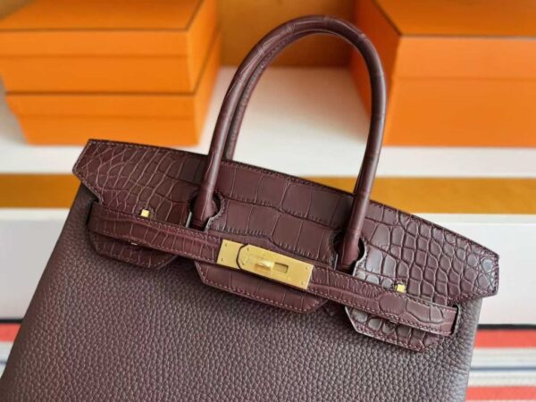 H Factory Bags Birkin Togo & Matte Alligator Crocodile Reddish Brown Gold Hardware 30cm Full Handmade
