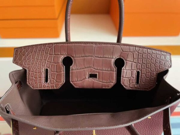 H Factory Bags Birkin Togo & Matte Alligator Crocodile Reddish Brown Gold Hardware 30cm Full Handmade