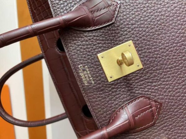 H Factory Bags Birkin Togo & Matte Alligator Crocodile Reddish Brown Gold Hardware 30cm Full Handmade