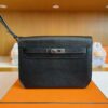 H Factory Bags Kelly Depeches Epsom Leather CK89 Black Silver Hardware 25cm Full Handmade