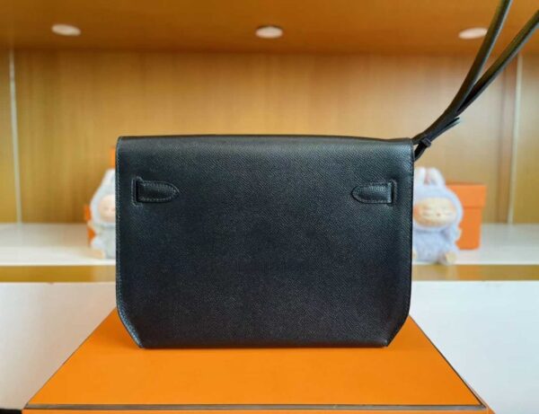 H Factory Bags Kelly Depeches Epsom Leather CK89 Black Silver Hardware 25cm Full Handmade