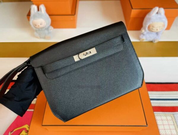 H Factory Bags Kelly Depeches Epsom Leather CK89 Black Silver Hardware 25cm Full Handmade