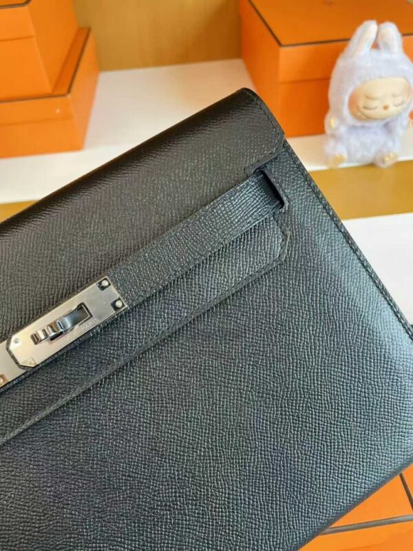 H Factory Bags Kelly Depeches Epsom Leather CK89 Black Silver Hardware 25cm Full Handmade