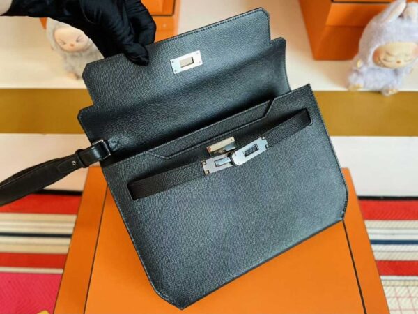 H Factory Bags Kelly Depeches Epsom Leather CK89 Black Silver Hardware 25cm Full Handmade