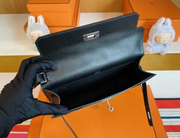 H Factory Bags Kelly Depeches Epsom Leather CK89 Black Silver Hardware 25cm Full Handmade