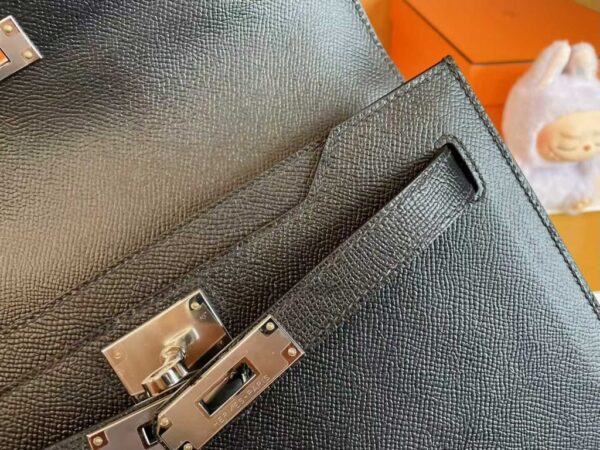 H Factory Bags Kelly Depeches Epsom Leather CK89 Black Silver Hardware 25cm Full Handmade