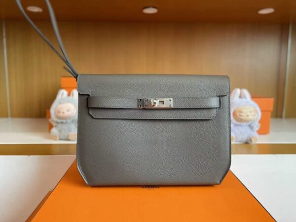 H Factory Bags Kelly Depeches Epsom Leather Medium Grey Silver Hardware 25cm Full Handmade