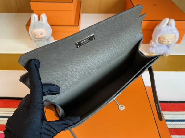 H Factory Bags Kelly Depeches Epsom Leather Medium Grey Silver Hardware 25cm Full Handmade