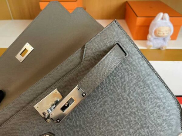 H Factory Bags Kelly Depeches Epsom Leather Medium Grey Silver Hardware 25cm Full Handmade