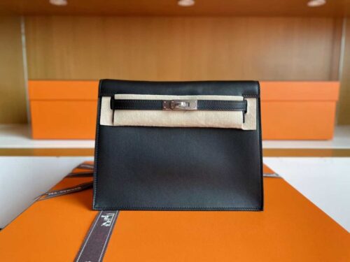 H Factory Bags Kelly Danse Swift Leather CK89 Black Silver Hardware 22cm Full Handmade