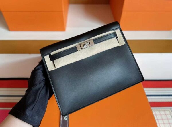 H Factory Bags Kelly Danse Swift Leather CK89 Black Silver Hardware 22cm Full Handmade