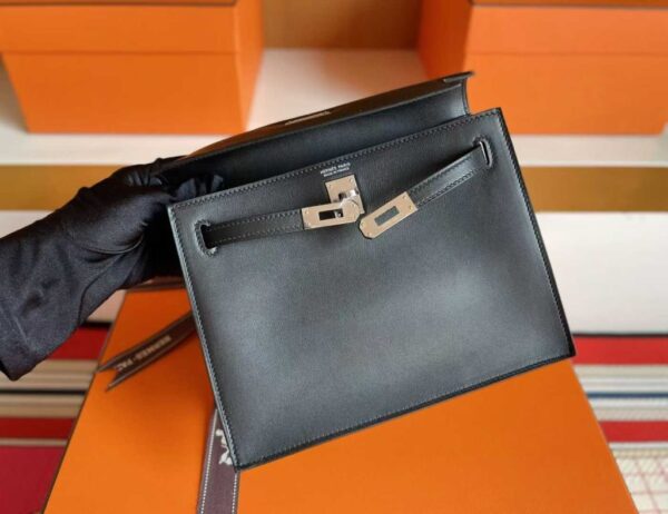 H Factory Bags Kelly Danse Swift Leather CK89 Black Silver Hardware 22cm Full Handmade