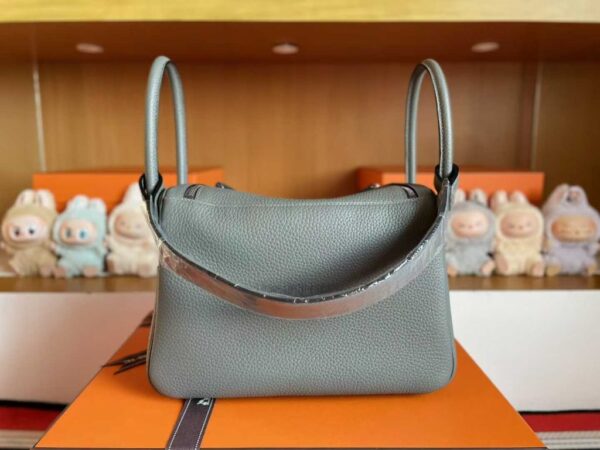 H Factory Bags Lindy Togo Leather Medium Grey Silver Hardware 26cm Full Handmade