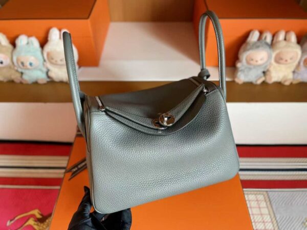 H Factory Bags Lindy Togo Leather Medium Grey Silver Hardware 26cm Full Handmade