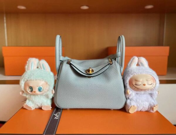 H Factory Bags Mini Lindy Togo Leather Light Grey Silver Hardware 19cm Full Handmade