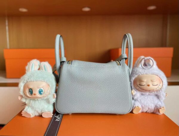 H Factory Bags Mini Lindy Togo Leather Light Grey Silver Hardware 19cm Full Handmade