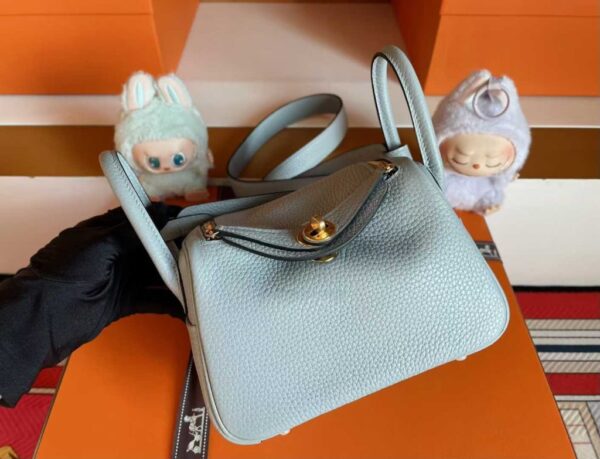 H Factory Bags Mini Lindy Togo Leather Light Grey Silver Hardware 19cm Full Handmade